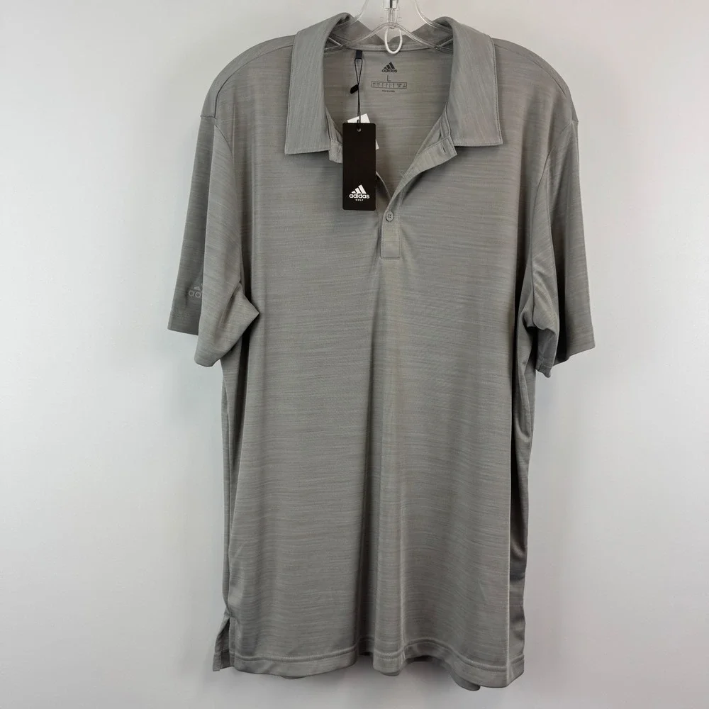 Adidas Golf Mens Grey Heathered UPF 50 Short Sleeve Polo Shirt DZ7176 Large